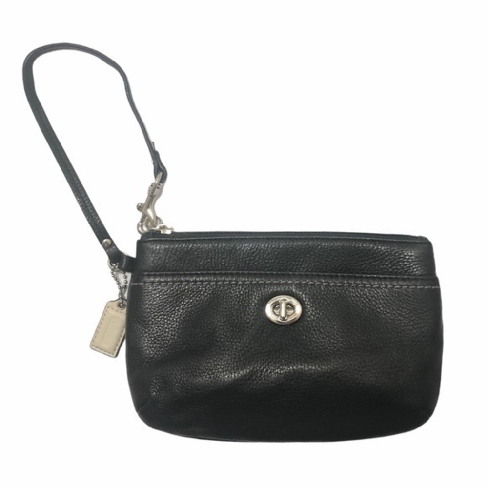 Coach black leather turnlock wristlet